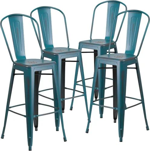 Vista 28 de Taburete Flash Furniture de bar, hecho de metal para interior y exterior, Metal, Negro