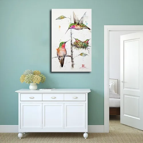 Vista 4 de Póster artístico de Dean Crouser 16 pinturas de acuarela de la familia de colibríes sobre lienzo, póster para decoración de dormitorio, paisaje