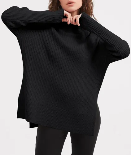 Vista 3 de LILLUSORY Suéter de cuello alto de gran tamaño para mujer 2023, suéter de punto acanalado de moda para otoño