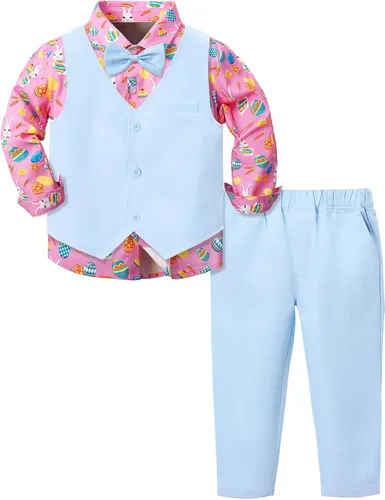 Vista 119 de A&J DESIGN Conjunto de traje de caballero para niños pequeños, 3 piezas, camisas, chaleco y pantalones