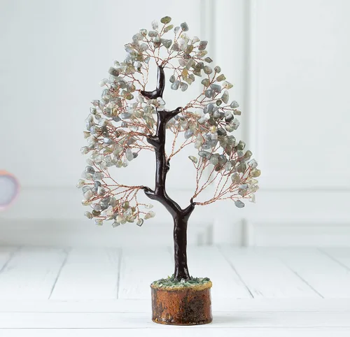 Vista 3 de Árbol de la vida con gema de labradorita, árbol de la vida, árbol de dinero, árbol de piedra verde, árbol de chakras, regalo hecho a mano, árbol