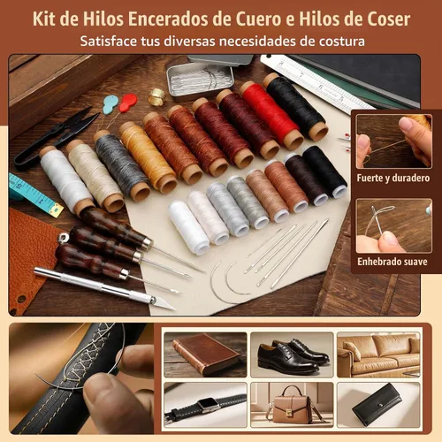 Vista 7 de Kit de herramientas de trabajo de cuero, kit de herramientas de cuero con caja de almacenamiento de doble capa, kit de costura resistente