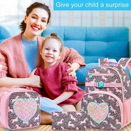 Vista 7 de TXHVO Mochila de 3 piezas para niños y niñas, 16 pulgadas para jardín de infantes con lonchera, lindas mochilas elementales para niños y niñas
