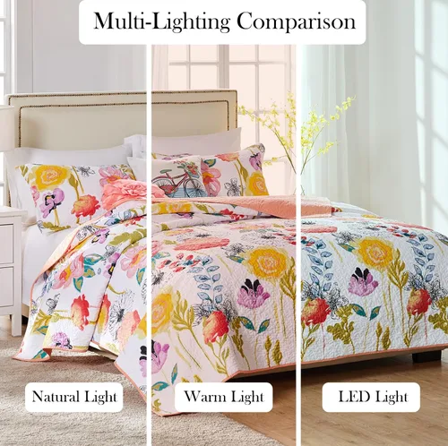 Vista 9 de Juego de cobija con diseño en acuarelas de Greenland Home Fashions, Algodón, Multicolor, gemelo