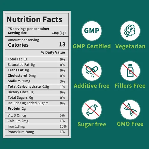Vista 5 de Chlorella Powder Natural - Polvo de clorofila, apoya el sistema inmunológico y la función hepática, mantiene a la juventud, vegano, rico