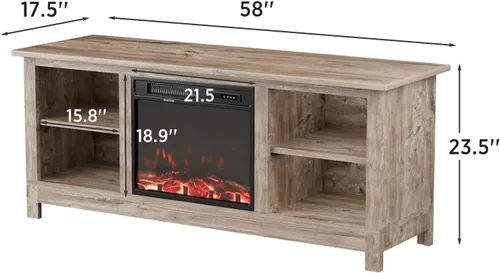 Vista 3 de Furniwell Soporte de TV con chimenea para televisores de hasta 65 pulgadas, mesa consola central de entretenimiento multimedia con chimenea