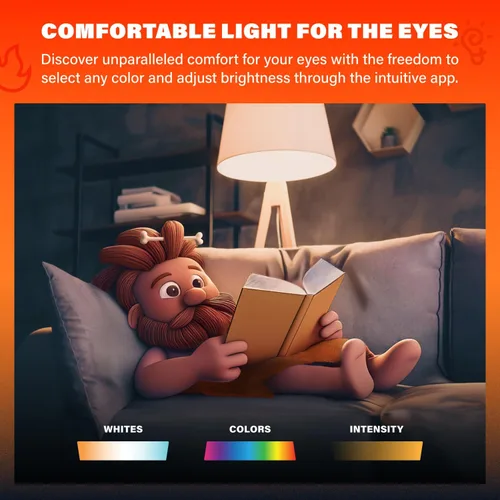 Vista 5 de Caveman Matter & WiFi - Bombilla LED inteligente A19, cambio de color RGBW, blanco cálido y frío sintonizable, 800 lm (equivalente a 60 W) - Alexa