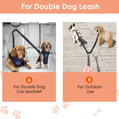 Vista 4 de AUTOWT Cinturón de seguridad doble para perro, nuevo cinturón de seguridad doble para reposacabezas de automóvil, sin enredos, correa para perro