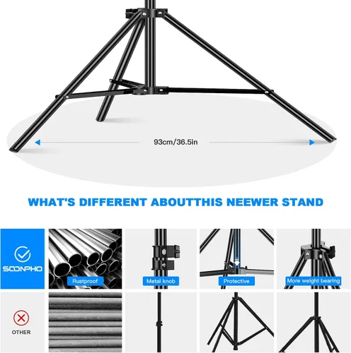 Vista 5 de Soporte de luz resistente de 9.8 pies / 9.8 ft ajustable de 22.0 lbs/22 libras, carga máxima, soporte de trípode acolchado de aire con rosca de 1/4