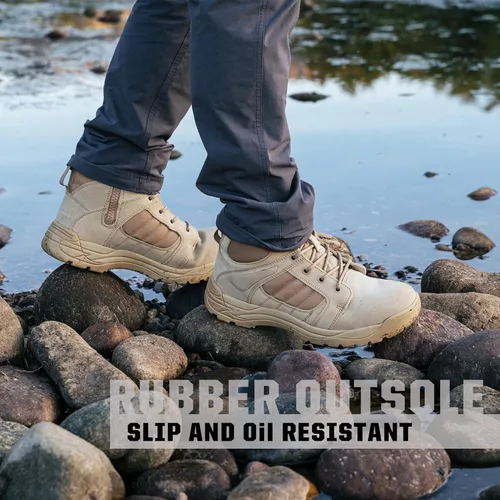 Vista 4 de Botas tácticas para hombre con cremallera lateral de 6 pulgadas, ligeras, cómodas, militares, botas tácticas militares (BMP111)