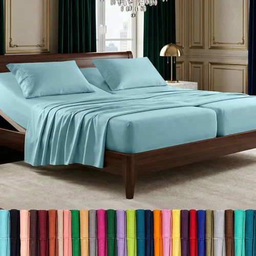 Vista 87 de Elegant Comfort Lujoso juego de sábanas de microfibra de alta calidad 1500 hoteleras bordadas de tres líneas más suaves de 4 piezas, resistente a
