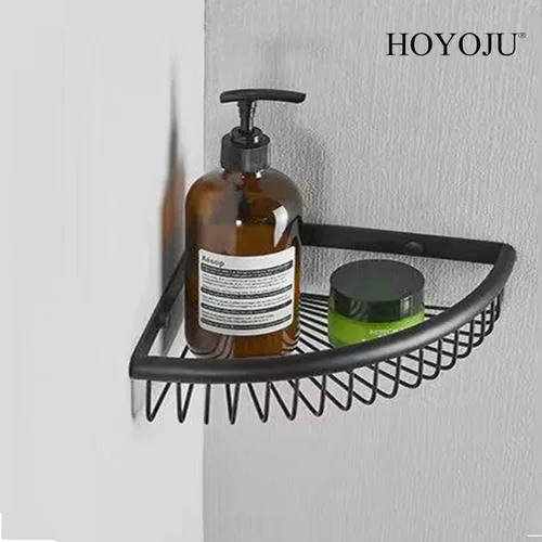 Vista 5 de Cesta de ducha de esquina de latón para baño, organizador de estante de baño, color negro mate