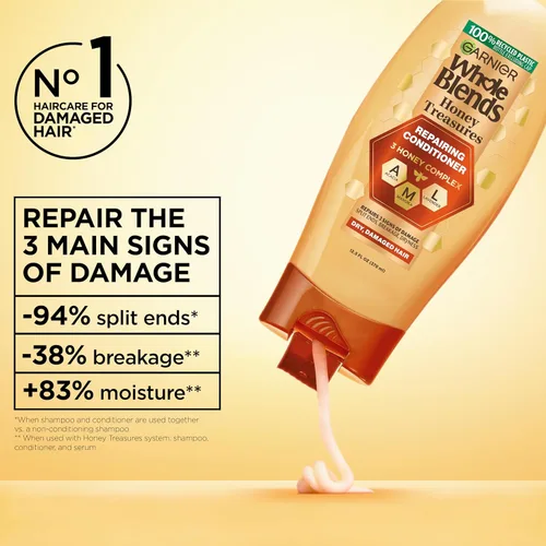 Vista 3 de Garnier Whole Blends Honey Treasures - Acondicionador reparador, para cabello seco y dañado, 3 onzas líquidas (tamaño de viaje), 1 unidad