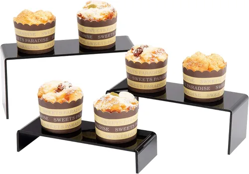 Vista 6 de Exhibición de acrílico negro de 6 piezas para elevadores de zapatos, soporte para cupcakes, soporte de postre (6P-negro)