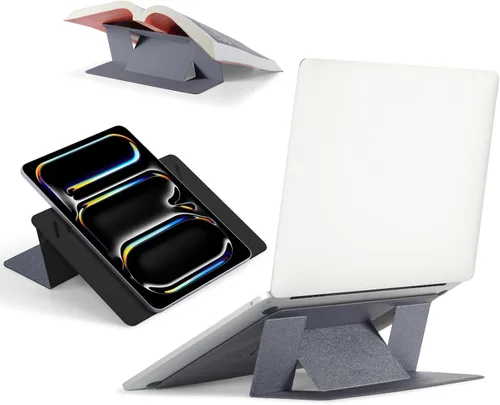 Vista 13 de MOFT Soporte para computadora portátil para escritorio, soporte adhesivo para computadora MacBook con 2 ángulos de visión ajustables, elevador Negro