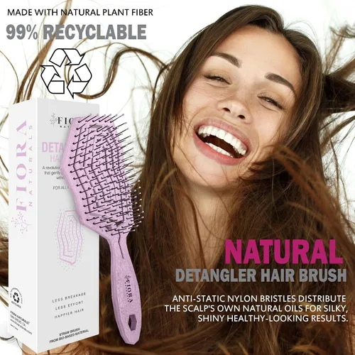 Vista 4 de Fiora Naturals Cepillo desenredante para el cabello, 100% biológico, cepillo desenredante con cerdas ultrasuaves, se desliza a través de los enredos