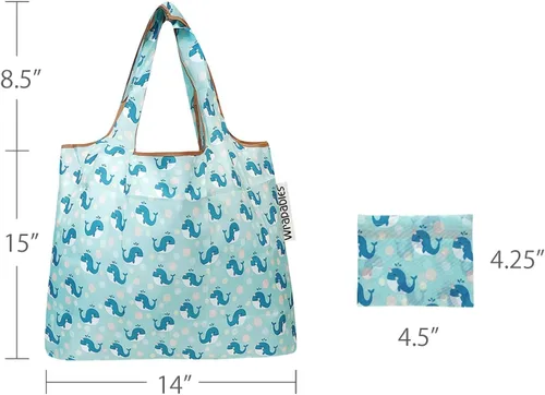 Vista 3 de allydrew Bolsa plegable de nailon para comestibles reutilizable (Set de 2), Ballenas Azules