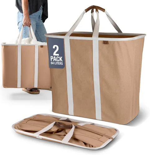 Vista 10 de CleverMade Cesta plegable para ropa sucia – Contenedor organizador de almacenamiento de 64 litros, paquete de 2 unidades color negro medianoche gris