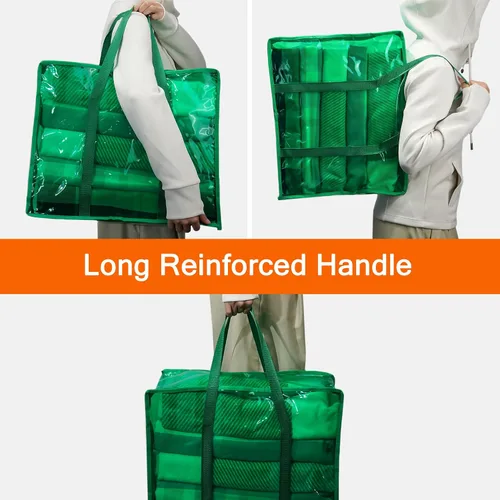 Vista 4 de Vieshful Bolsa de almacenamiento de ropa transparente verde de 40 litros, organizador de ropa colorido con cremallera, bolsa de almacenamiento