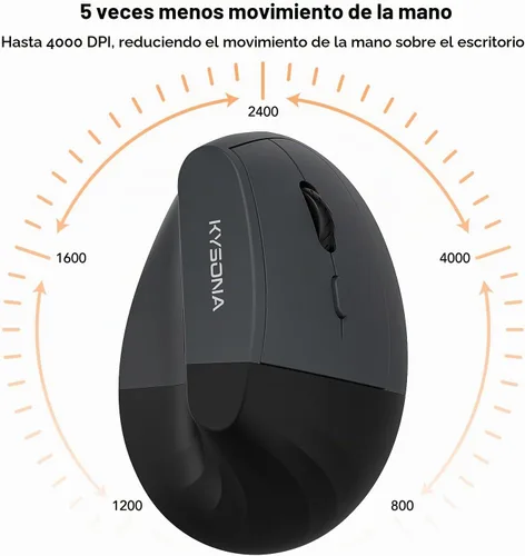 Vista 2 de KYSONA EM18 - Ratón vertical ergonómico inalámbrico, diseño Ergo, mouse inalámbrico Bluetooth para manos medianas, clic silencioso, DPI ajustable
