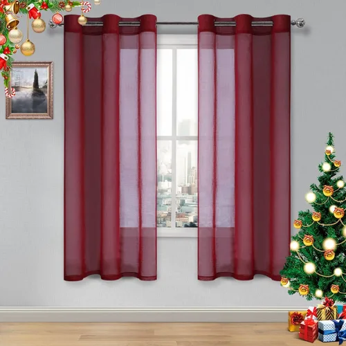 Vista 81 de DWCN Cortinas traslúcidas color verde frijol para sala de estar y dormitorio - Cortinas voile con aspecto de lino sintético con ojales en la parte