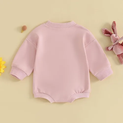 Vista 4 de FOCUSNORM Ropa de Pascua para bebé recién nacida, con bordado de conejo, sudadera con burbujas, traje de bebé niña
