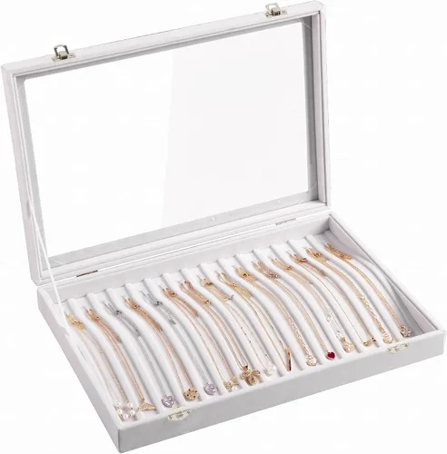Vista 14 de Frebeauty Organizador de collares de 15 ganchos, bandeja de terciopelo con Beige