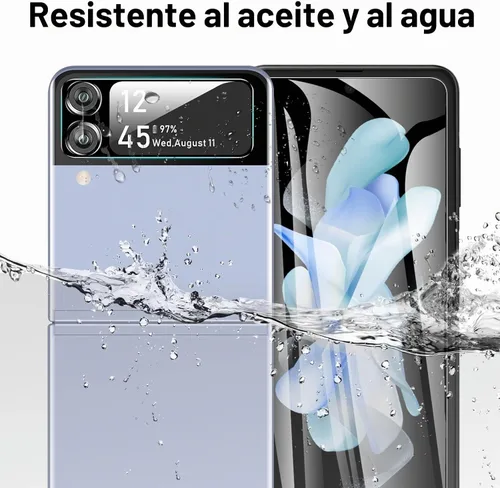 Vista 5 de YWXTW [Paquete de 2+2] para Samsung Galaxy Z Flip 4 5G EPU protector de pantalla + protector de lente de cámara de vidrio templado, ultrafino