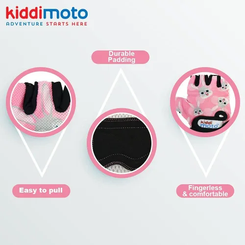 Vista 4 de Kiddimoto Guantes de bicicleta antideslizantes para niños y niñas, guantes de ciclismo sin dedos para niños de 2 a 8 años, guantes de ciclismo sin