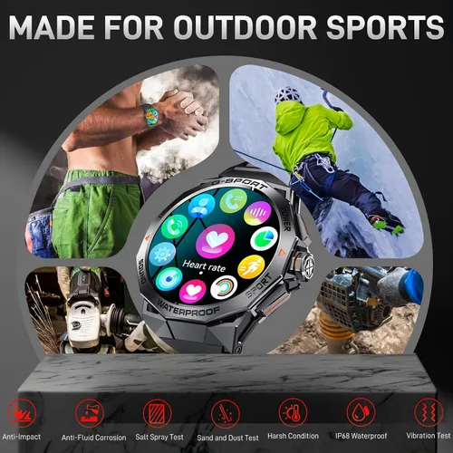 Vista 3 de Military Smart Watch for Men Make Call Dodecagonal Metal Case Tactical Watch 1.43" AMOLED HD Big Screen Smartwatch Compatible with iPhone Android
