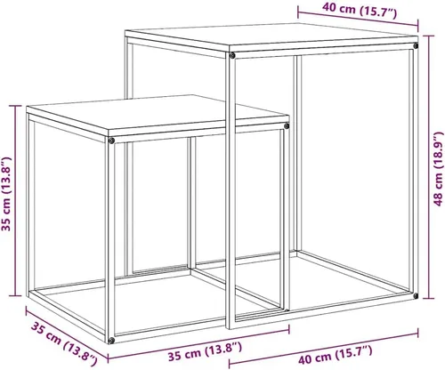 Vista 3 de vidaXL Mesa de centro cuadrada de 2 piezas de madera de ingeniería de 15.7 pulgadas en negro