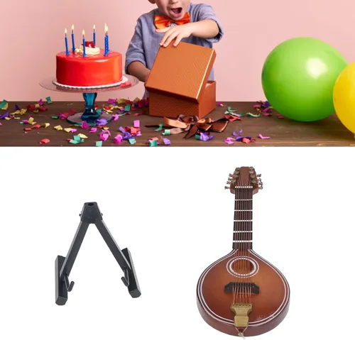 Vista 6 de Modelo de mandolina de madera en miniatura, mini mandolina de madera, accesorios para casa de muñecas, instrumentos musicales, pequeños adornos