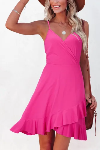 Vista 7 de ULTRANICE - Vestido cruzado con cuello en V y estampado floral para mujer, estilo informal de verano, tirantes delgados ajustables, con volantes