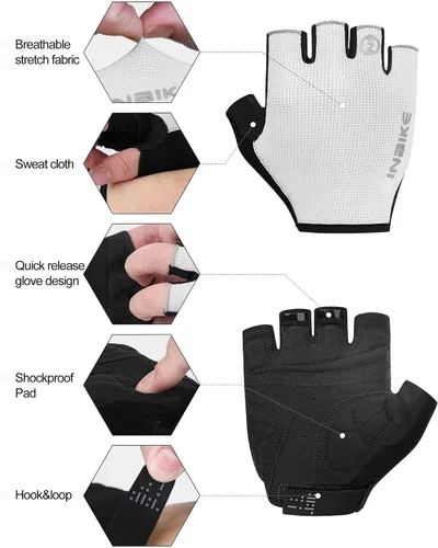 Vista 2 de INBIKE Guantes de ciclismo Guantes de ciclismo que absorben los golpes, transpirables, antideslizantes, sin dedos, para hombres y mujeres