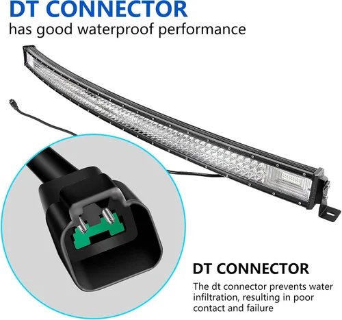 Vista 7 de Willpower Barra de luz LED curvada de 52 pulgadas, 675 W, combo de luces LED todoterreno con conector DT, arnés de cableado, luces de conducción