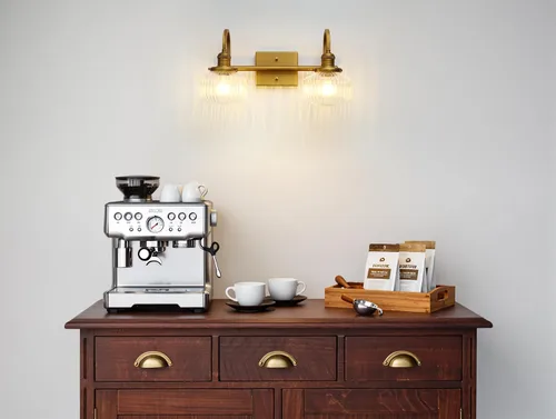 Vista 7 de Aplique de pared de vidrio de 2 luces con pantalla de globo a rayas transparentes, lámpara de pared de latón envejecido industrial para sala