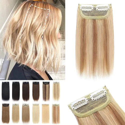 Vista 5 de S-noilite Extensiones de cabello humano corto con clip, 2 clips, balayage, extensiones de cabello con clip, para mujer, volumen de 0.43 oz, 8