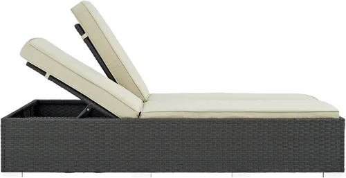 Vista 4 de Modway Sojourn - Tumbona doble de mimbre para patio al aire libre, color beige chocolate
