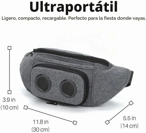 Vista 3 de Fannypack con altavoces. Riñonera Bluetooth para fiestas/festivales/ravos/playa/barcos. Funciona con iPhone y Android (gris)