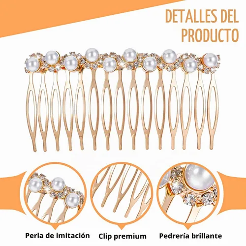 Vista 3 de 2 peines para el cabello para mujer, accesorios para el cabello, peines decorativos para mujer, peine de cabello con perlas doradas con diamantes