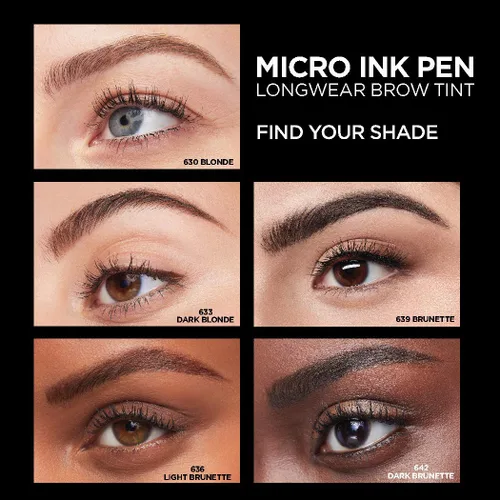 Vista 5 de L'Oreal Paris Micro Ink Pen de Brow Stylist, tinte de cejas de larga duración, efecto similar al cabello, hasta 48 horas de uso, punta de peine