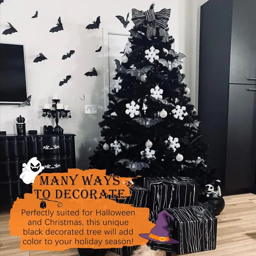 Vista 2 de Black Christmas Tree 4FT Small Halloween Tree Artificial Holiday Xmas Tree with 450 PVC Branch Tips & Foldable Metal Stand for Home, Office, Party