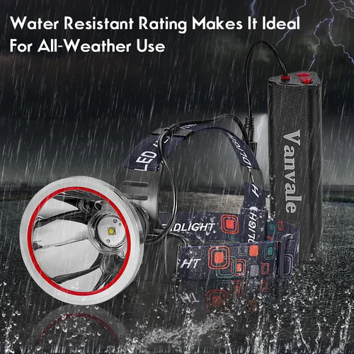 Vista 5 de Linterna frontal LED recargable de alta potencia, IPX4 impermeable con cargador, lámpara de caza de larga duración para correr, pesca, campamento