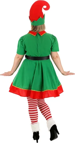 Vista 2 de Disfraz de elfo navideño para mujer y sombrero de elfo para mujer, Lima, rojo.
