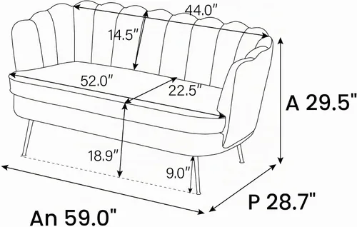 Vista 2 de Anwickjeff 59" de ancho sofá de dos plazas moderno de bouclé, sofá pequeño mini para espacios pequeños, sofá de 2 plazas con patas de metal dorado