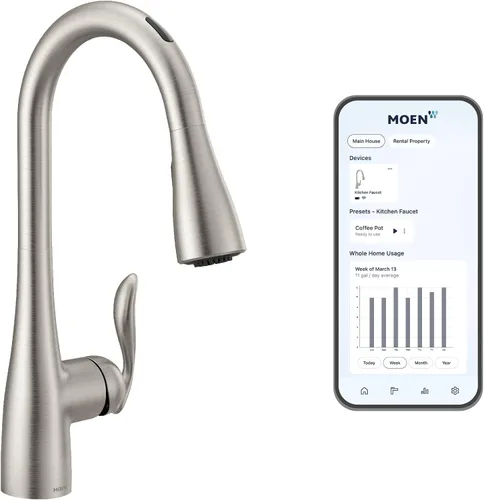 Vista 9 de Moen Arbor Chrome Motionsense Wave Touchless Grifo de cocina desplegable de una manija con limpieza eléctrica, 7594EWC