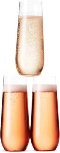 Vista 5 de Munfix Paquete de 48 copas de champán de plástico sin pie desechables de 9 onzas, vasos de champán transparentes, irrompibles, reciclables y sin BPA