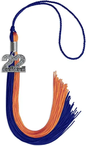 Vista 122 de Endea Graduation Borla de doble color con dije de plata brillante (negro/oro antiguo, 2025)