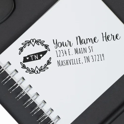 Vista 73 de State of Alabama Wreath Duo Hand Address Stamp - Personalized Rubber Stamp Montaje manual Duo