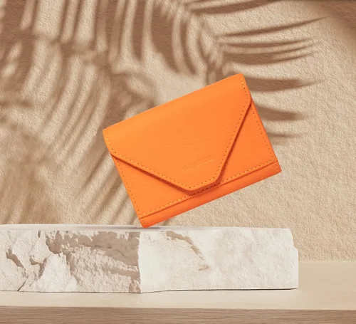 Vista 2 de grande Estuches para tarjetas 3639, Naranja, Tarjetero de cuero con cierre magnético, cartera pequeña de acordeón para mujer